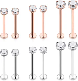 16G 14G Different Size Cheek Piercing Jewelry for Women Men Crystal Ashley Piercing Jewelry lip Jewelry Dimple Studs Tongue Rings with Flat Back