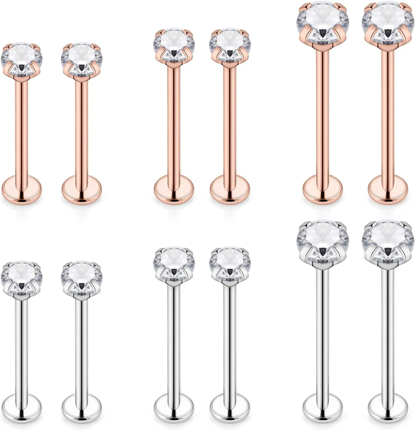 16G 14G Different Size Cheek Piercing Jewelry for Women Men Crystal Ashley Piercing Jewelry lip Jewelry Dimple Studs Tongue Rings with Flat Back