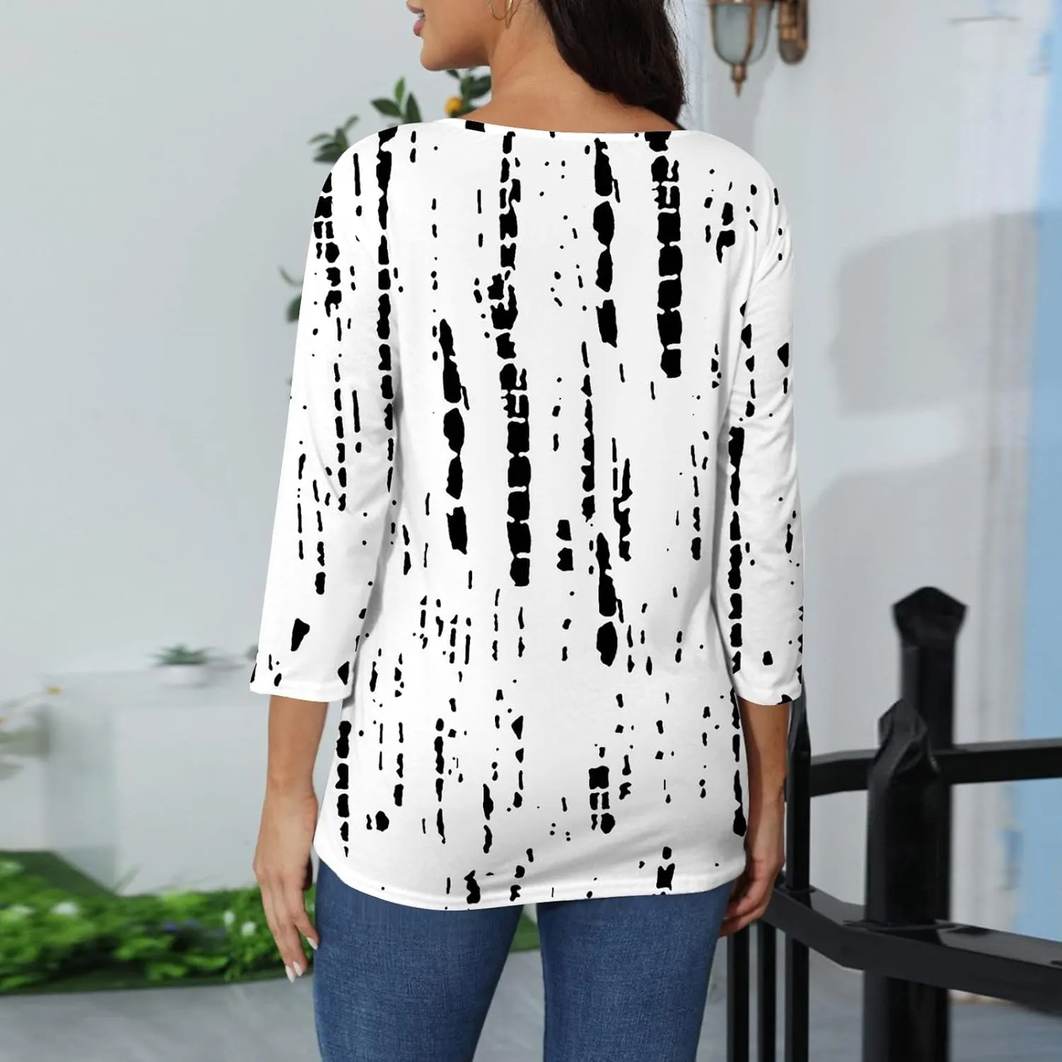 3/4 Length Sleeve Womens Summer Tops 2025 Button Crew Neck Blouses Dressy Casual Loose Fit Floral/Patriotic Shirts