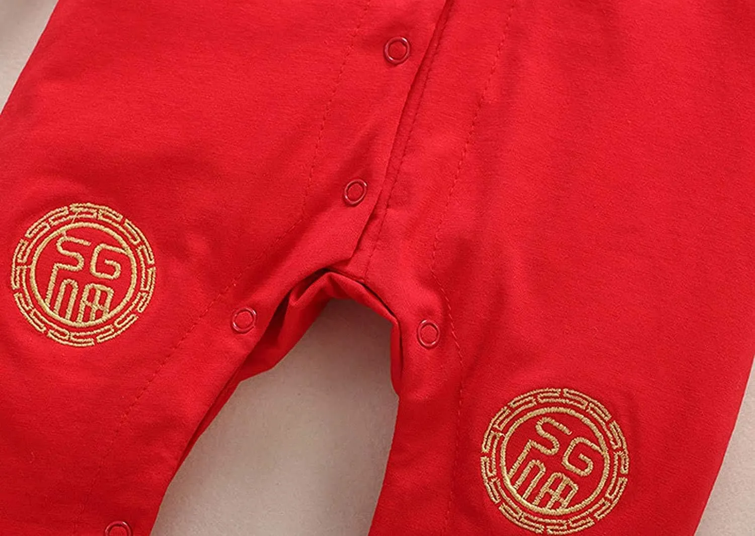 3PC Newborn Baby Girl Boy New Year Tang Suit Red Romper Bodysuit Hat Shoes Outfits
