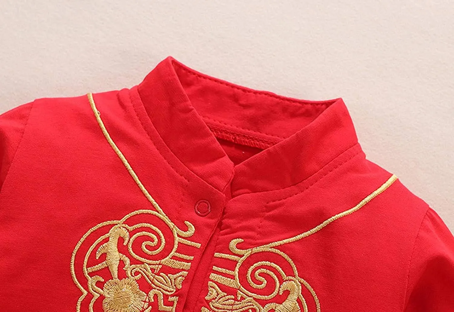 3PC Newborn Baby Girl Boy New Year Tang Suit Red Romper Bodysuit Hat Shoes Outfits