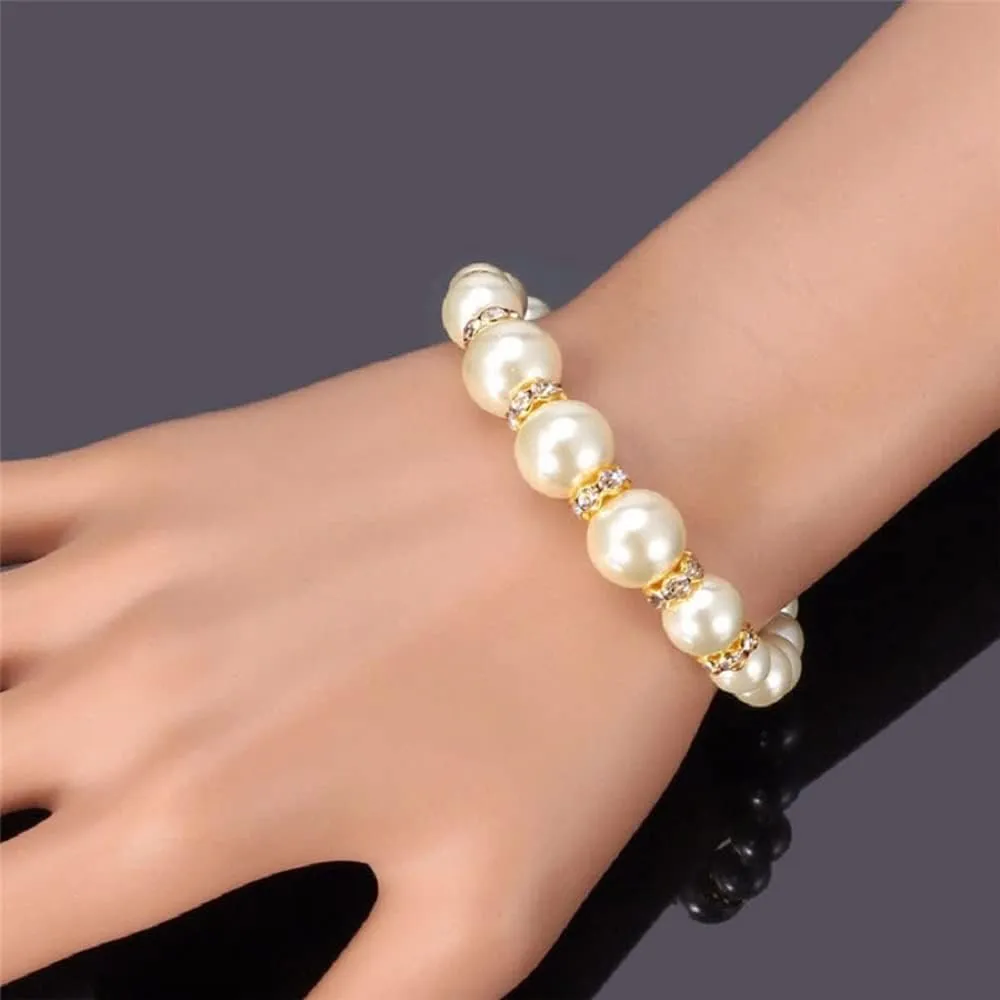3pcs Pearl Diamonds Jewelry Necklace Earrings Bracelet Handmade Simple Vintage Style Halloween Costume Jewelry Fashion Elegant Prom Party Jewelry Gift for Wedding Bridal Couple