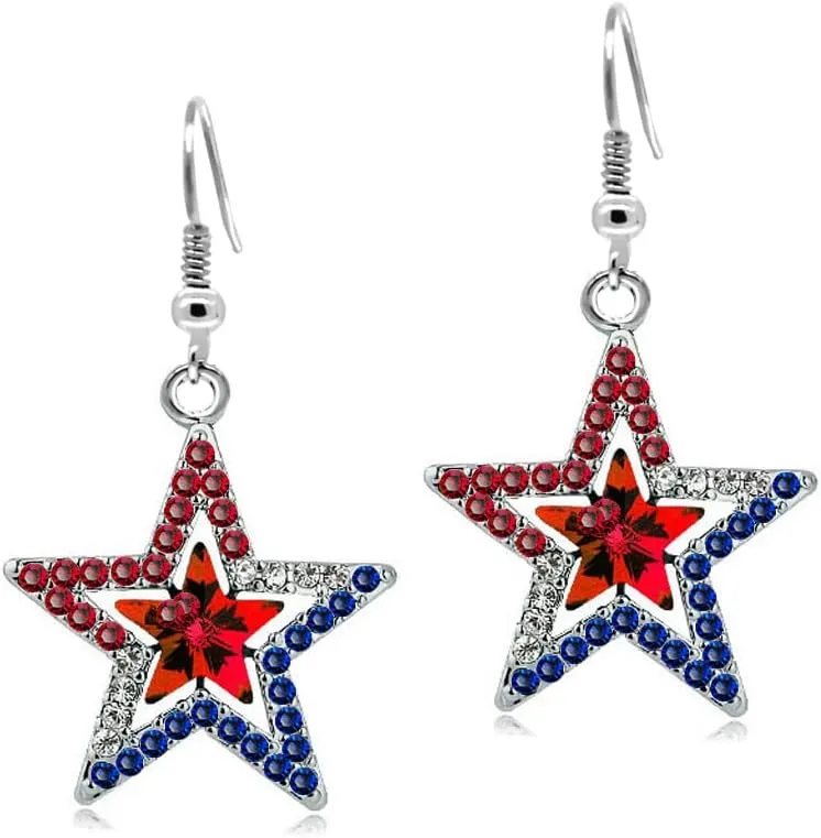 4th of July Earrings for Women - Stars & Stripes Jewelry - Patriotic Red Blue & White Jewelry