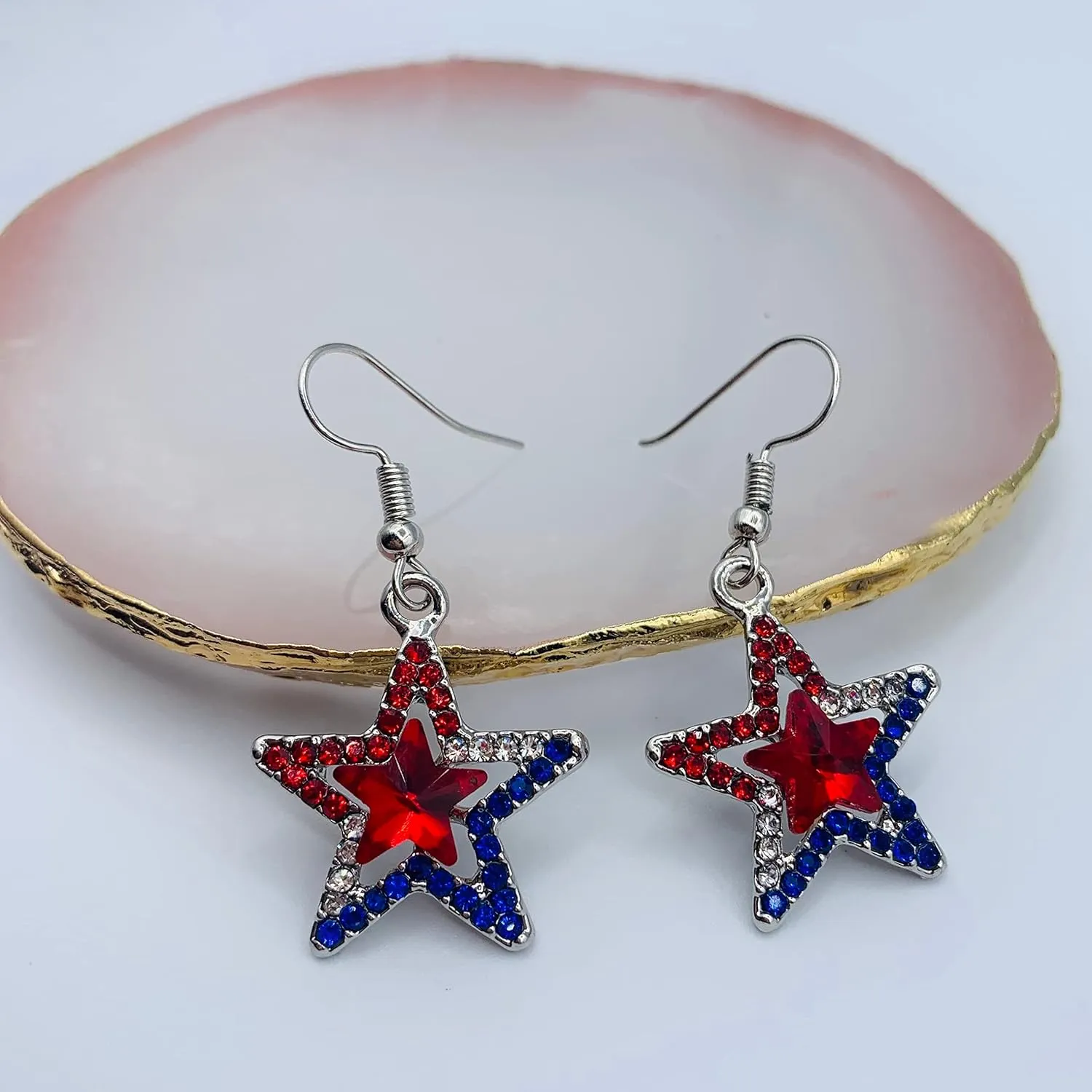 4th of July Earrings for Women - Stars & Stripes Jewelry - Patriotic Red Blue & White Jewelry