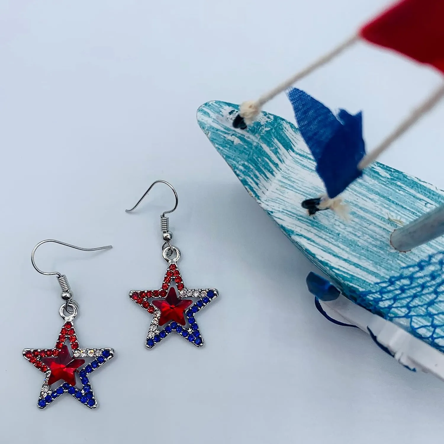 4th of July Earrings for Women - Stars & Stripes Jewelry - Patriotic Red Blue & White Jewelry