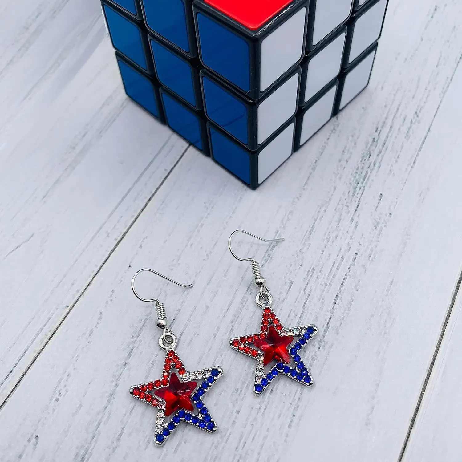 4th of July Earrings for Women - Stars & Stripes Jewelry - Patriotic Red Blue & White Jewelry