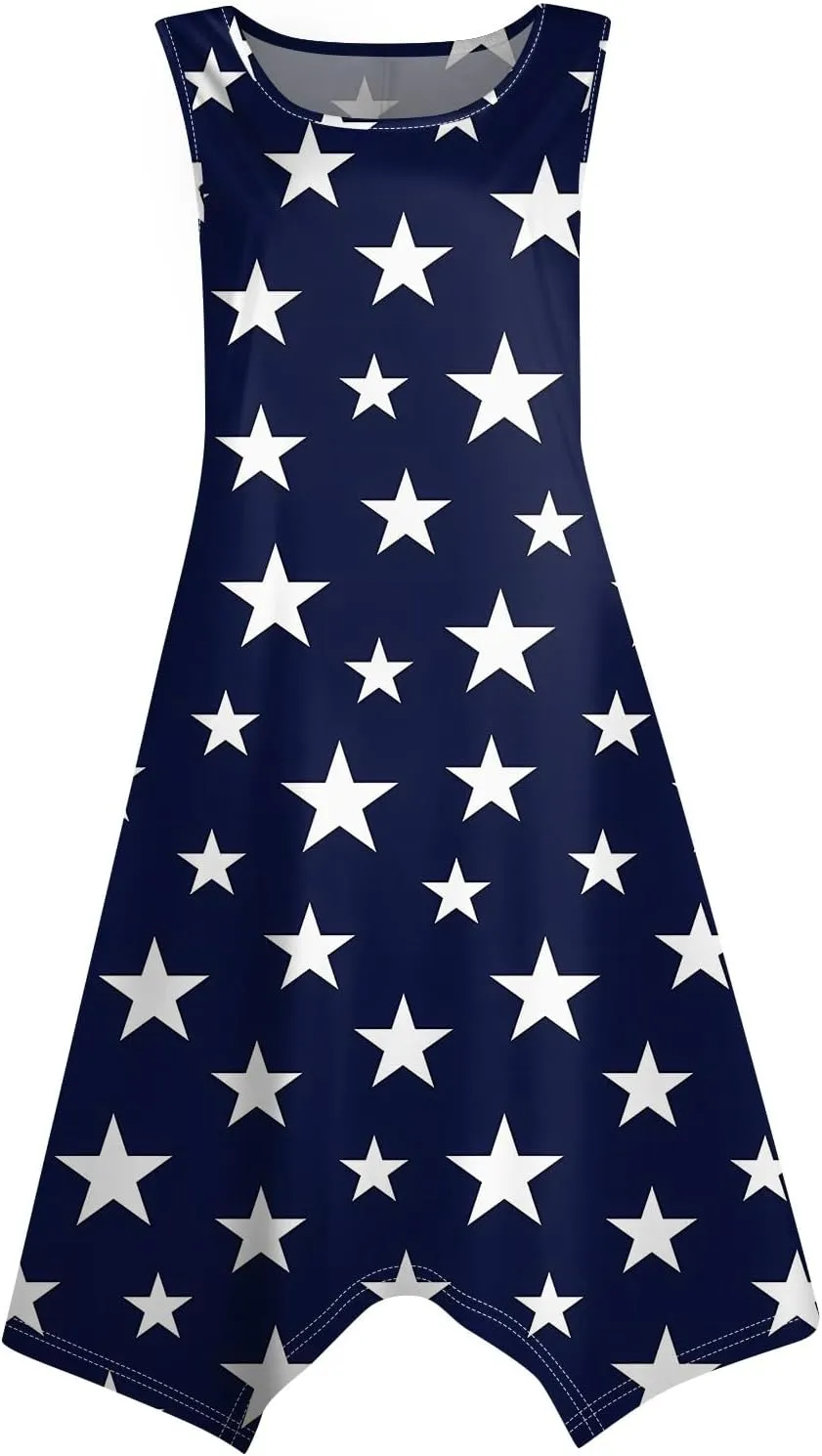4th of July Sundress for Women American Flag Sleeveless Midi Independence Day Irregular Hem Memorial Day Crewneck Flowy Dress