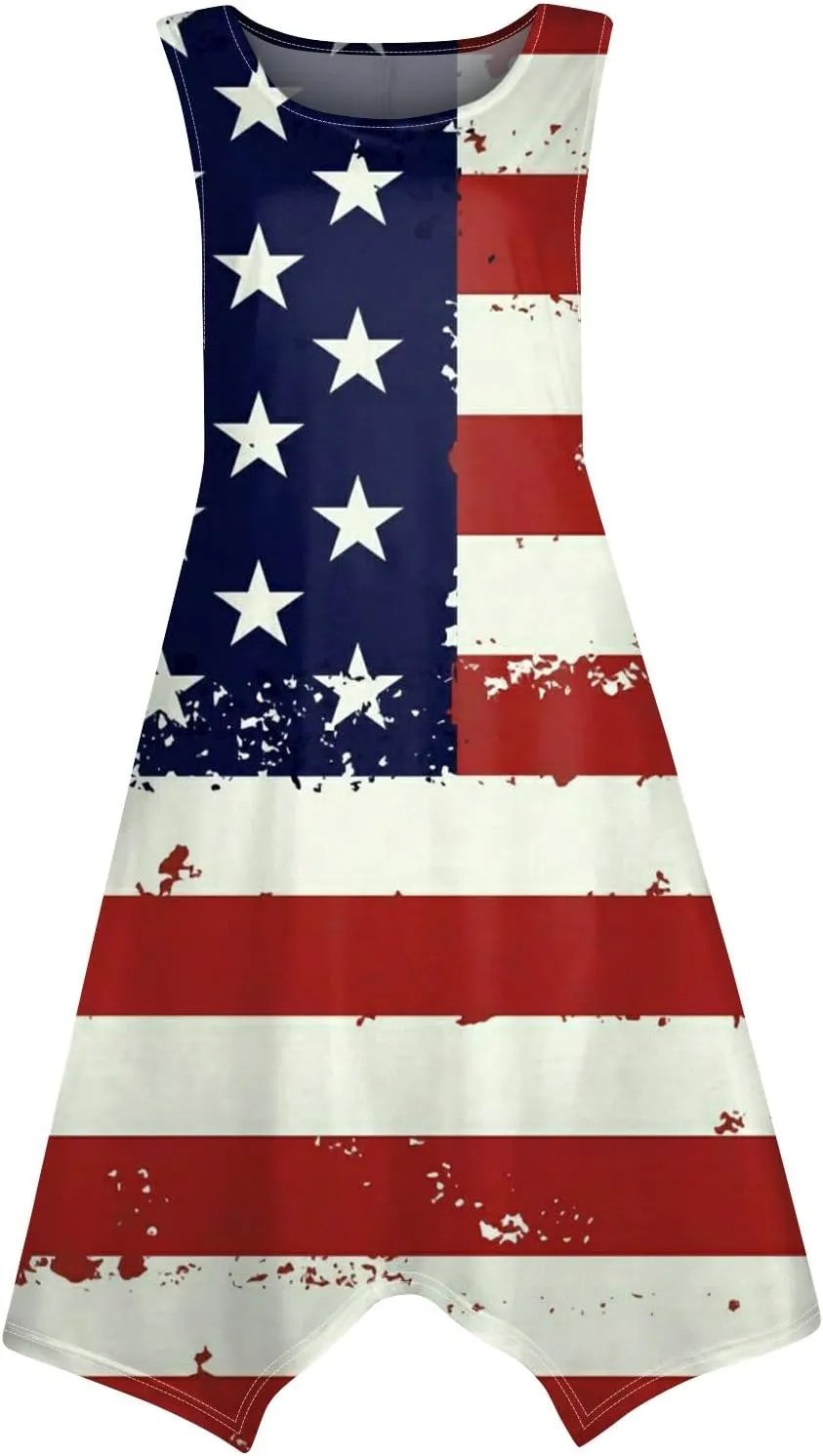 4th of July Sundress for Women American Flag Sleeveless Midi Independence Day Irregular Hem Memorial Day Crewneck Flowy Dress