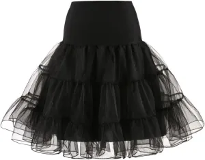 50s Petticoat A-line Skirt Rockabilly Dress Pleated High Waist Dancing Skirt Tutu Underskirts for Women (black, XL)