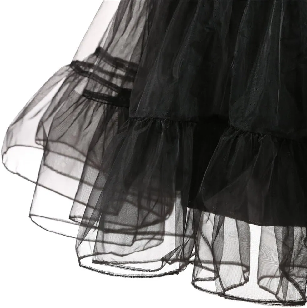50s Petticoat A-line Skirt Rockabilly Dress Pleated High Waist Dancing Skirt Tutu Underskirts for Women (black, XL)