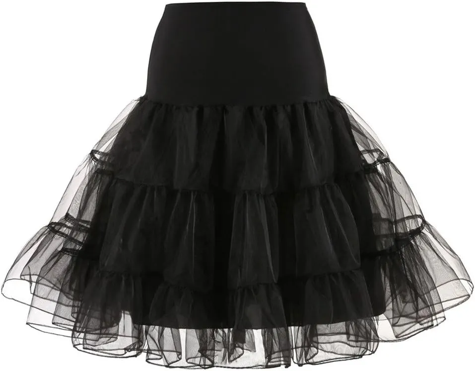 50s Petticoat A-line Skirt Rockabilly Dress Pleated High Waist Dancing Skirt Tutu Underskirts for Women (black, XL)