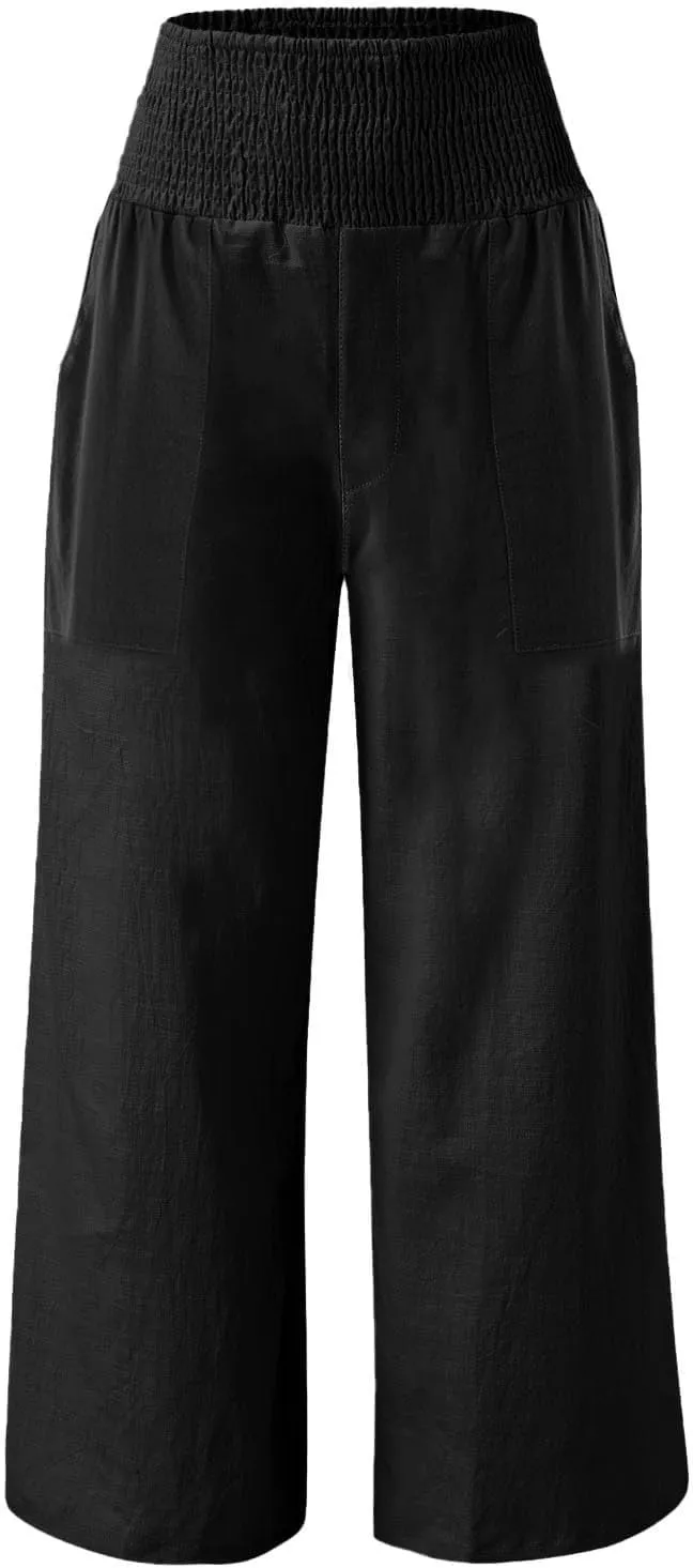 ADHOWBEW Womens Linen Pants 2025 Casual Relaxed Fit Flowy Beach Summer Long Boho Lounge Wide Leg Trousers