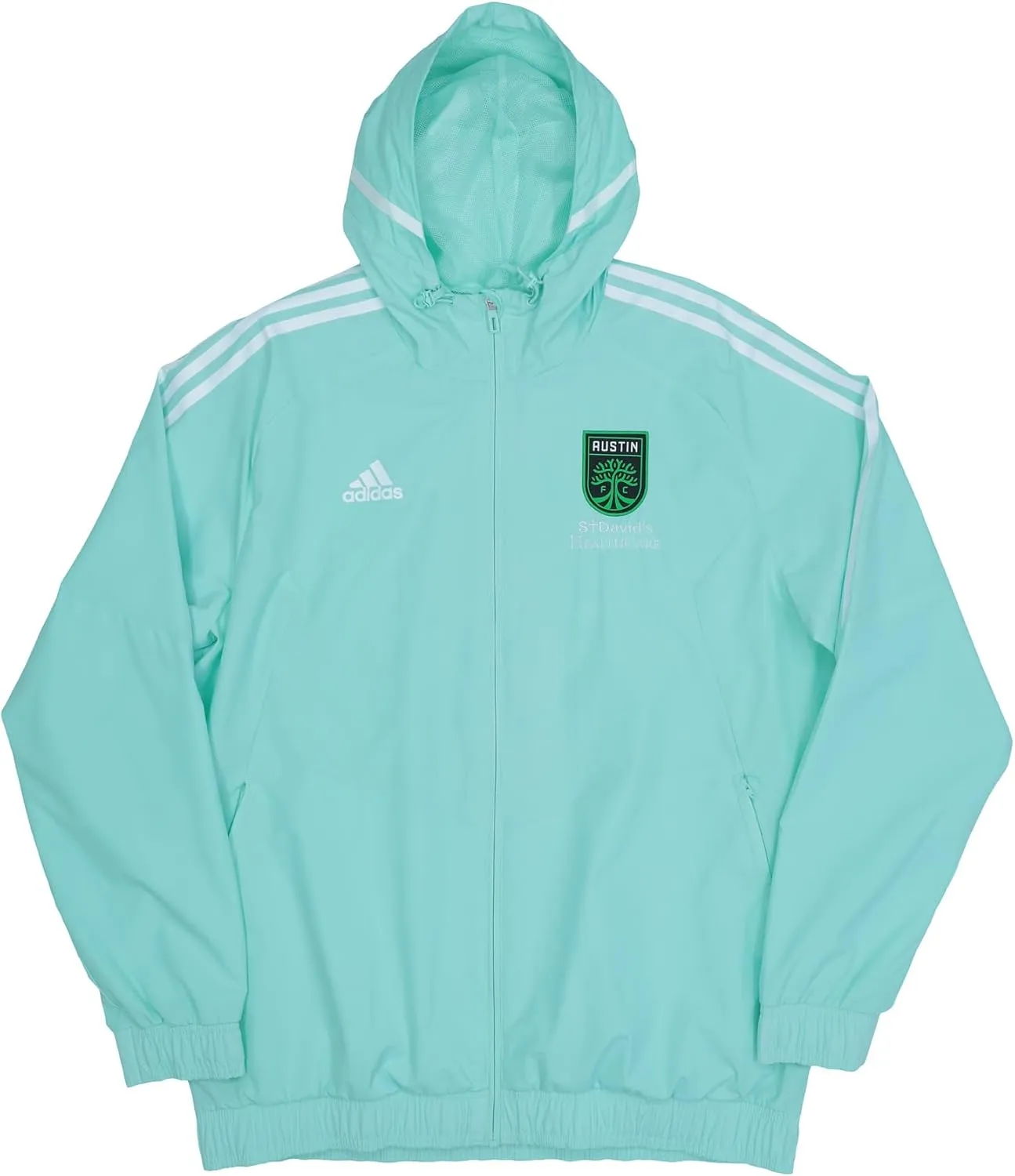 adidas Mens CON22 Austin FC MLS - Major League Soccer All Weather Wind Breaker Light Jacket, Clear Mint/White