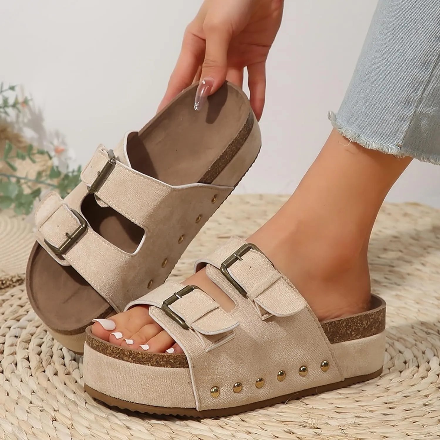 AMDBEL Sandals for Women 2024,Women's Platform Sandals Slip on Mules Casual Buckle Straps Summer Slippers Shoes