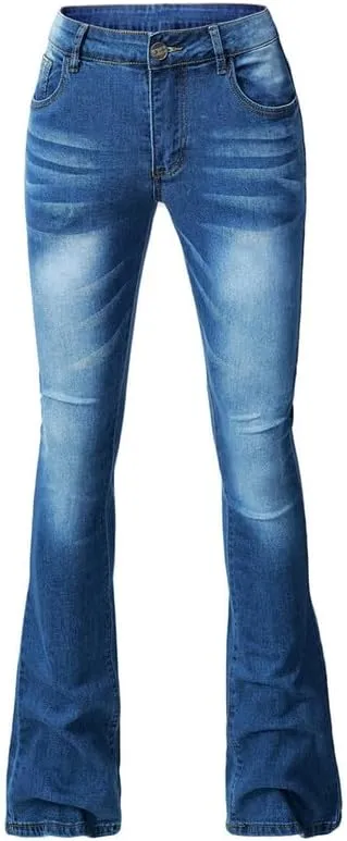Andongnywell Women's Plus Size High Waist Bootcut Flared Jeans Ladies Bell Bottom Wide Leg Denim Pants Trousers