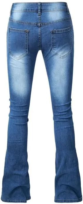 Andongnywell Women's Plus Size High Waist Bootcut Flared Jeans Ladies Bell Bottom Wide Leg Denim Pants Trousers