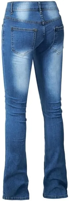 Andongnywell Women's Plus Size High Waist Bootcut Flared Jeans Ladies Bell Bottom Wide Leg Denim Pants Trousers