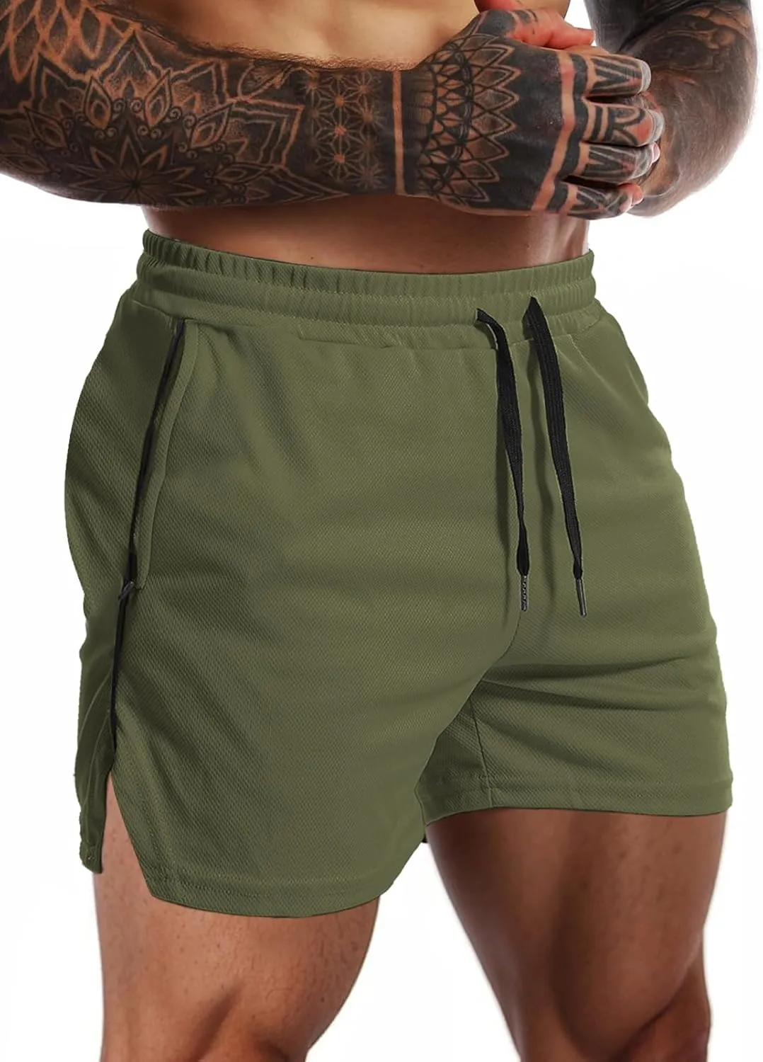 Aolesy Mens Workout Shorts with Zip Pocket 5" Lightweight Gym Running Shorts Linerless Bodybuilding Athletic Shorts