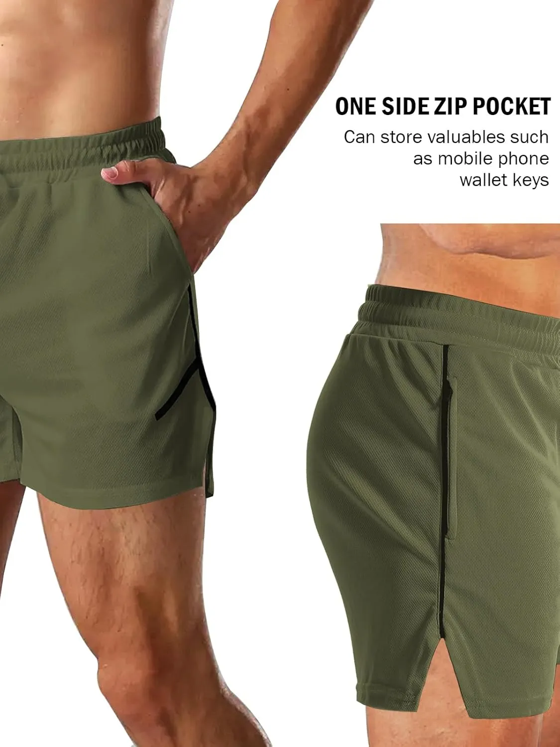 Aolesy Mens Workout Shorts with Zip Pocket 5" Lightweight Gym Running Shorts Linerless Bodybuilding Athletic Shorts