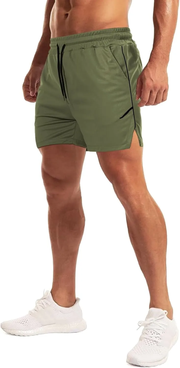 Aolesy Mens Workout Shorts with Zip Pocket 5" Lightweight Gym Running Shorts Linerless Bodybuilding Athletic Shorts