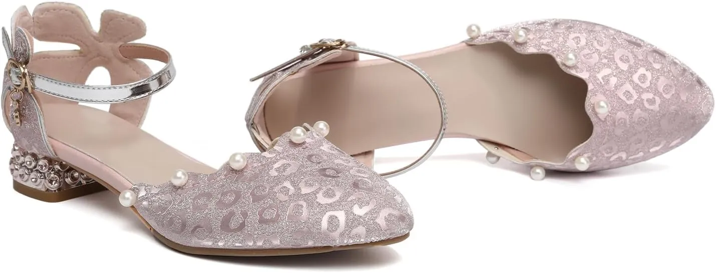 AOQUNFS Girls Dress Shoes Latin Ballroom Dance Shoes Mary Jane Low Heels Wedding Party Sandals,DS-2067