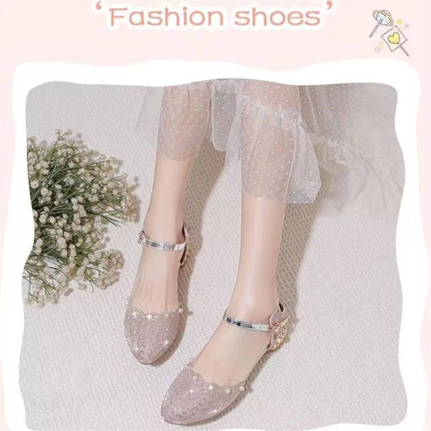 AOQUNFS Girls Dress Shoes Latin Ballroom Dance Shoes Mary Jane Low Heels Wedding Party Sandals,DS-2067