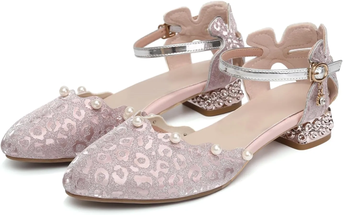 AOQUNFS Girls Dress Shoes Latin Ballroom Dance Shoes Mary Jane Low Heels Wedding Party Sandals,DS-2067