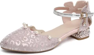 AOQUNFS Girls Dress Shoes Latin Ballroom Dance Shoes Mary Jane Low Heels Wedding Party Sandals,DS-2067