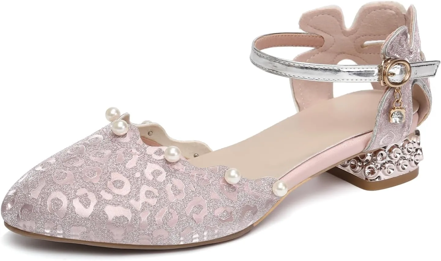 AOQUNFS Girls Dress Shoes Latin Ballroom Dance Shoes Mary Jane Low Heels Wedding Party Sandals,DS-2067