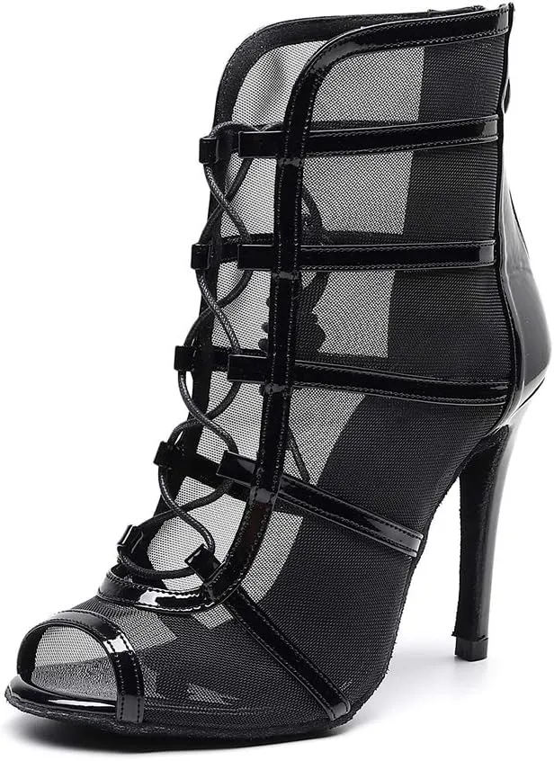 AOQUNFS Women Ballroom Dance Shoes Mesh Latin Salsa Performance Practice Dance Heels,1023