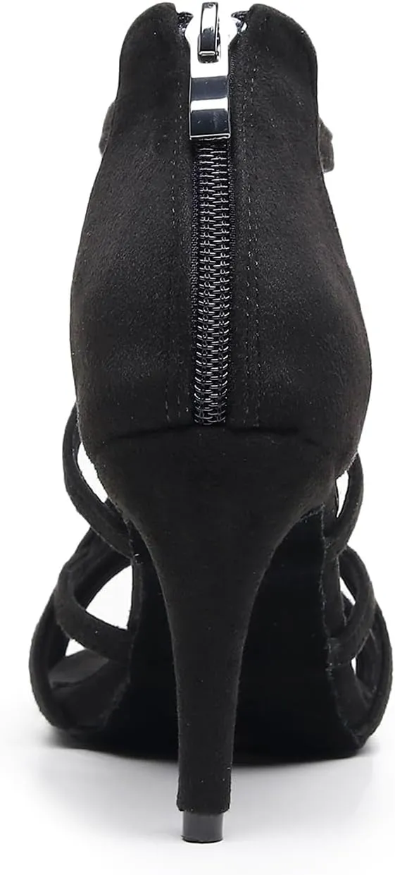AOQUNFS Women Ballroom Dance Shoes Open-Toe Latin Salsa Practice Performance Dance Heels,Model 7277