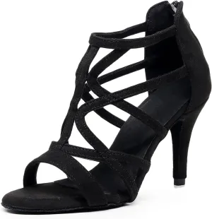 AOQUNFS Women Ballroom Dance Shoes Open-Toe Latin Salsa Practice Performance Dance Heels,Model 7277