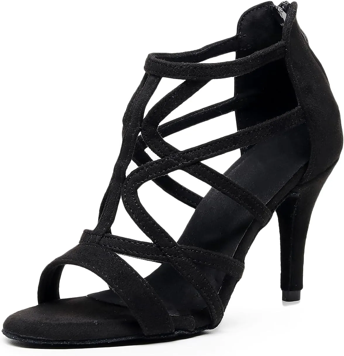 AOQUNFS Women Ballroom Dance Shoes Open-Toe Latin Salsa Practice Performance Dance Heels,Model 7277