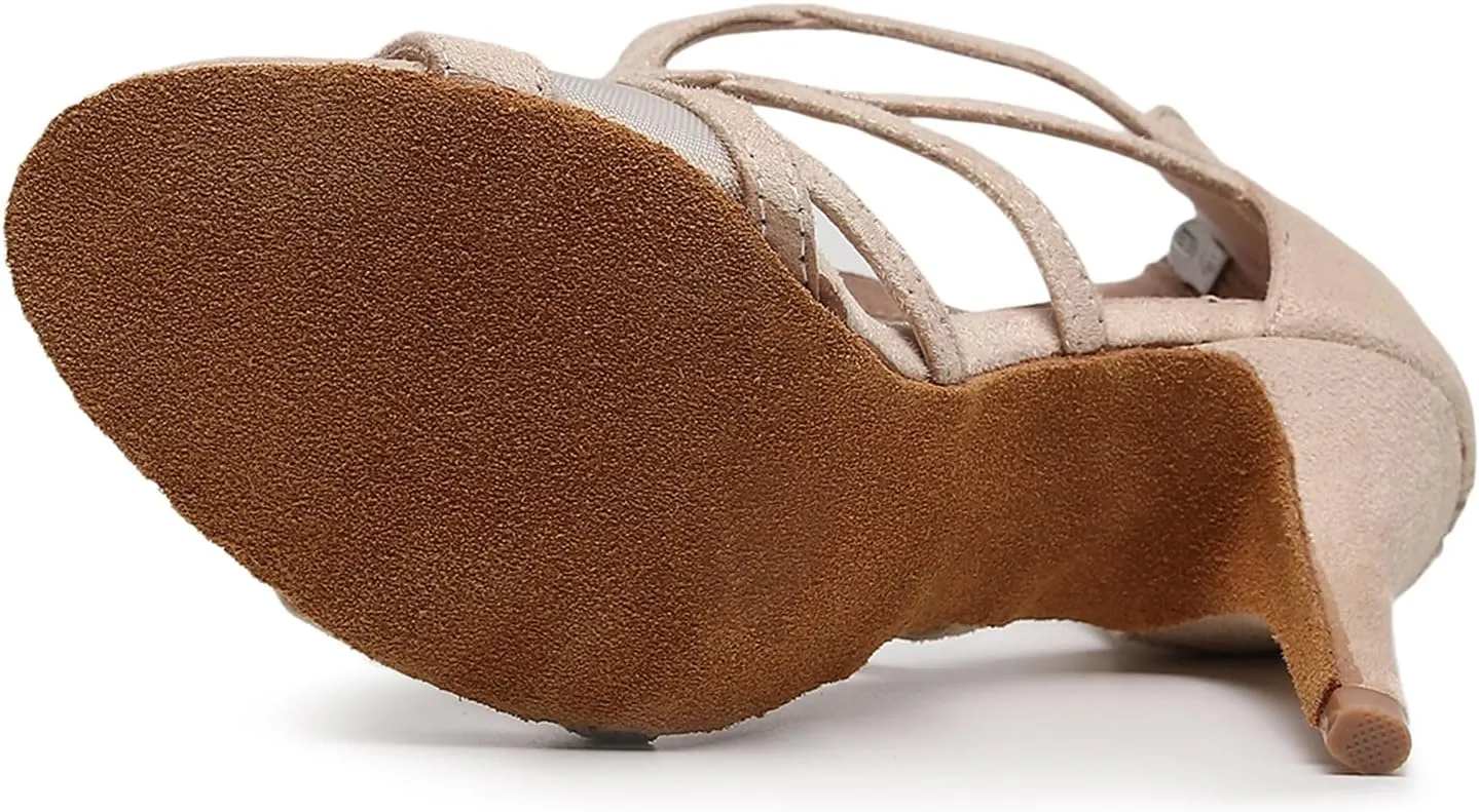 AOQUNFS Women Ballroom Dance Shoes Open-Toe Latin Salsa Practice Performance Dance Heels,Model 7277