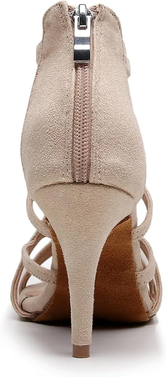AOQUNFS Women Ballroom Dance Shoes Open-Toe Latin Salsa Practice Performance Dance Heels,Model 7277
