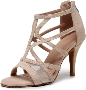 AOQUNFS Women Ballroom Dance Shoes Open-Toe Latin Salsa Practice Performance Dance Heels,Model 7277