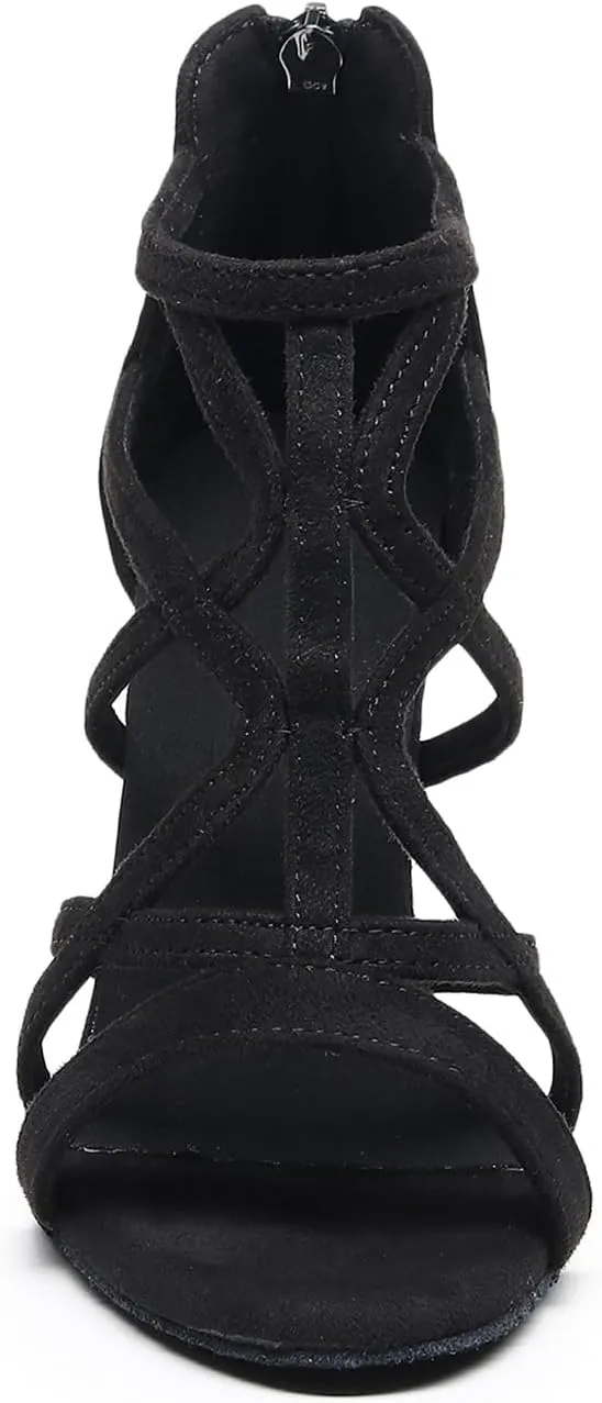 AOQUNFS Women Ballroom Dance Shoes Open-Toe Latin Salsa Practice Performance Dance Heels,Model 7277