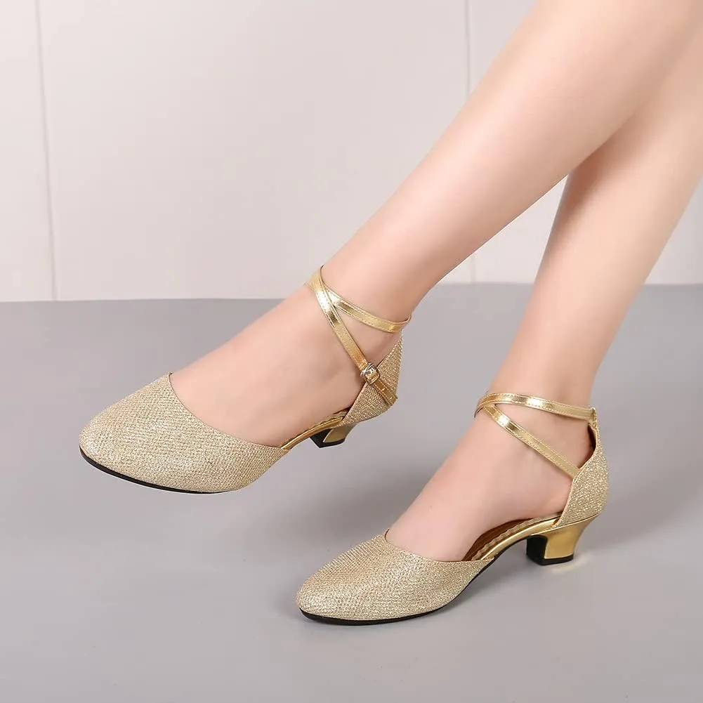AOQUNFS Women Latin Dance Shoes Ballroom Salsa Low Heel Performance Dancing Shoes,DY117