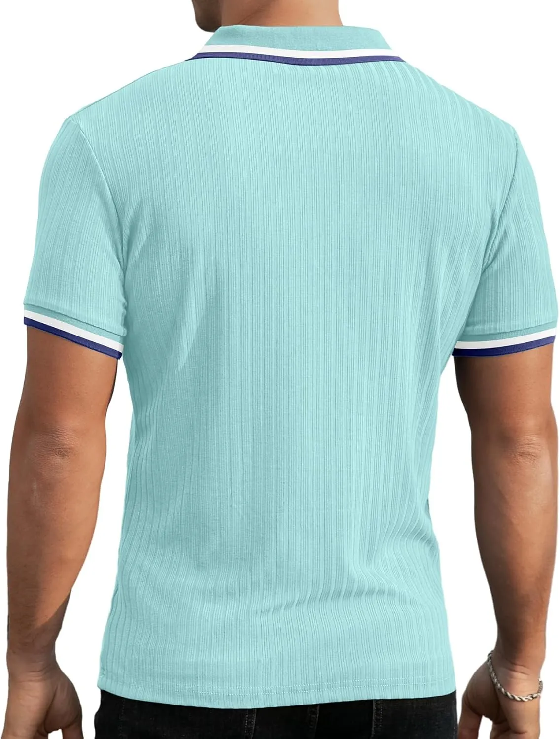 Askdeer Men's Muscle Polo Shirts V Neck Slim Fit Ribbed T Shirts Short/Long Sleeve Golf Collar Shirt Knit Casual Tee