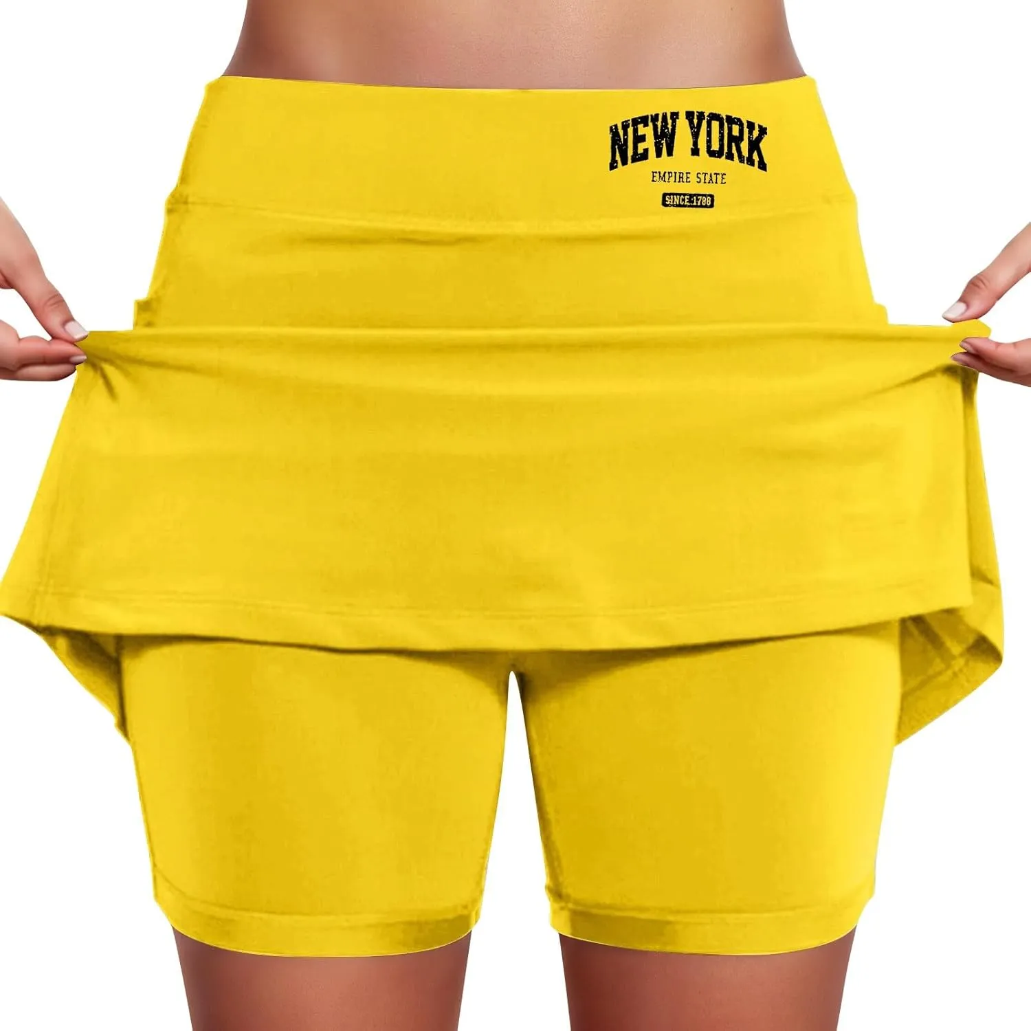 Athletic Skirts Women with Shorts New York Casual Summer Workout Tennis Skorts Running Gym Yoga Tummy Control Activewear