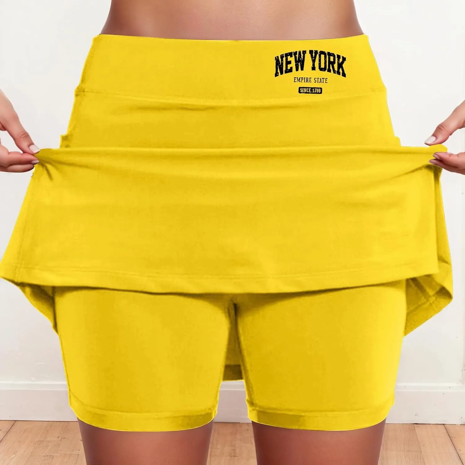 Athletic Skirts Women with Shorts New York Casual Summer Workout Tennis Skorts Running Gym Yoga Tummy Control Activewear