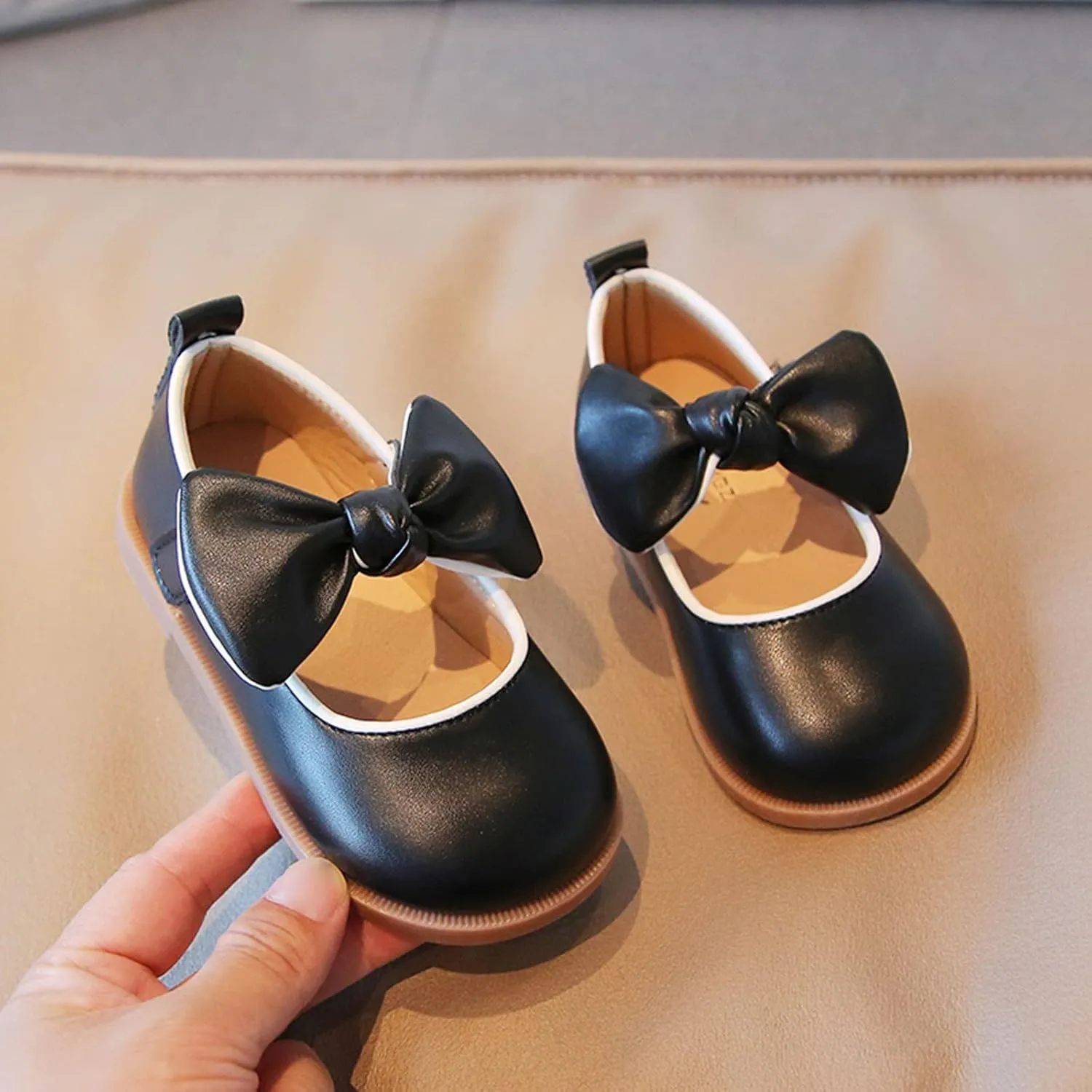 Baby Girl Mary Jane Dress Shoes with Bow Flower Girl Shoes Little Kid School Uniform Shoes for Wedding Party