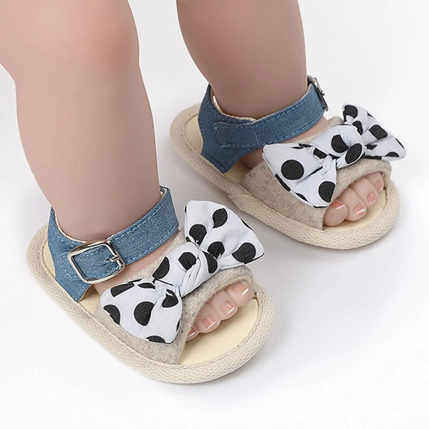 Baby Sandals Infant Open Toe Bowknot First Walkers Rubber Sole Ankle Strap Flats Baby Girl Softy Dress Shoes