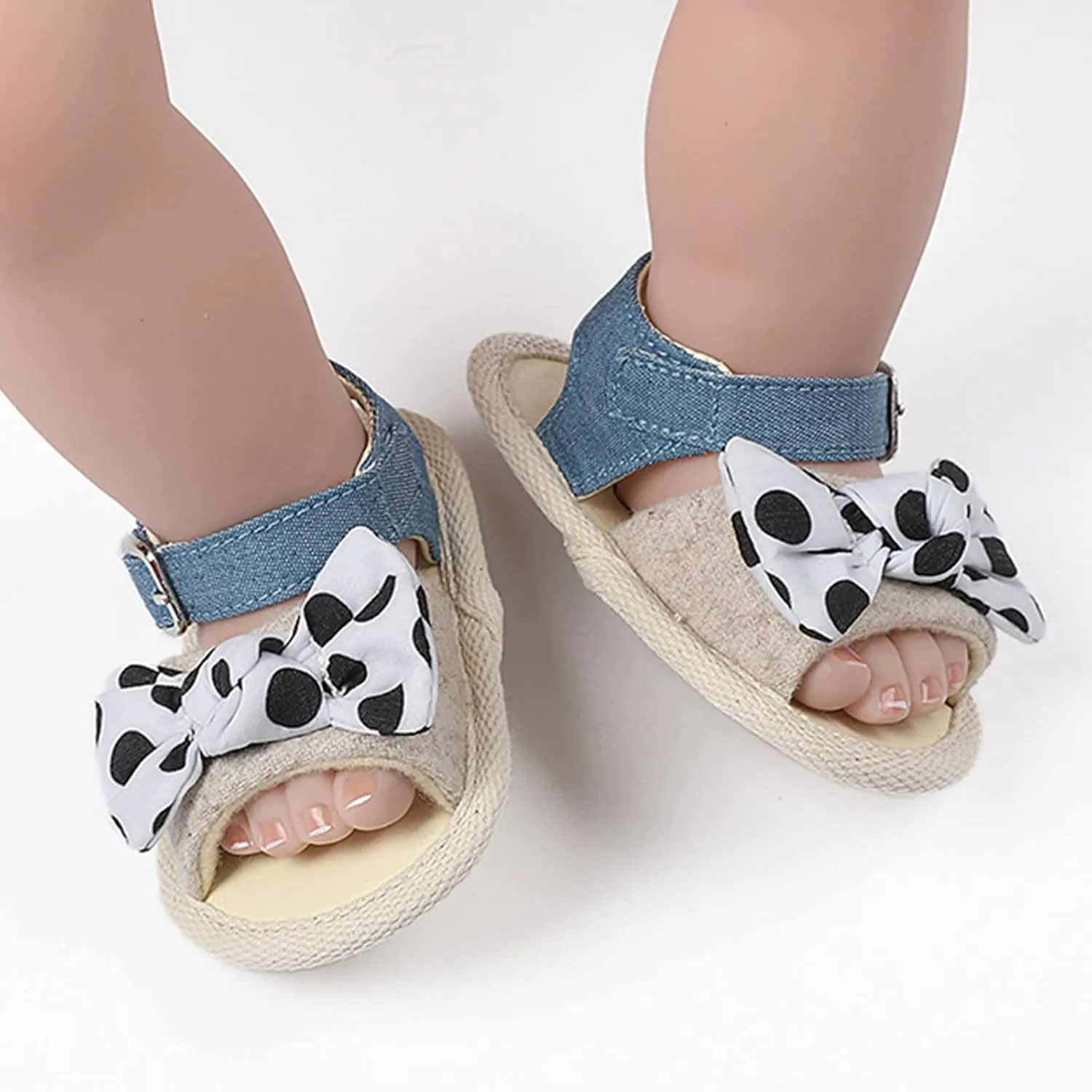 Baby Sandals Infant Open Toe Bowknot First Walkers Rubber Sole Ankle Strap Flats Baby Girl Softy Dress Shoes