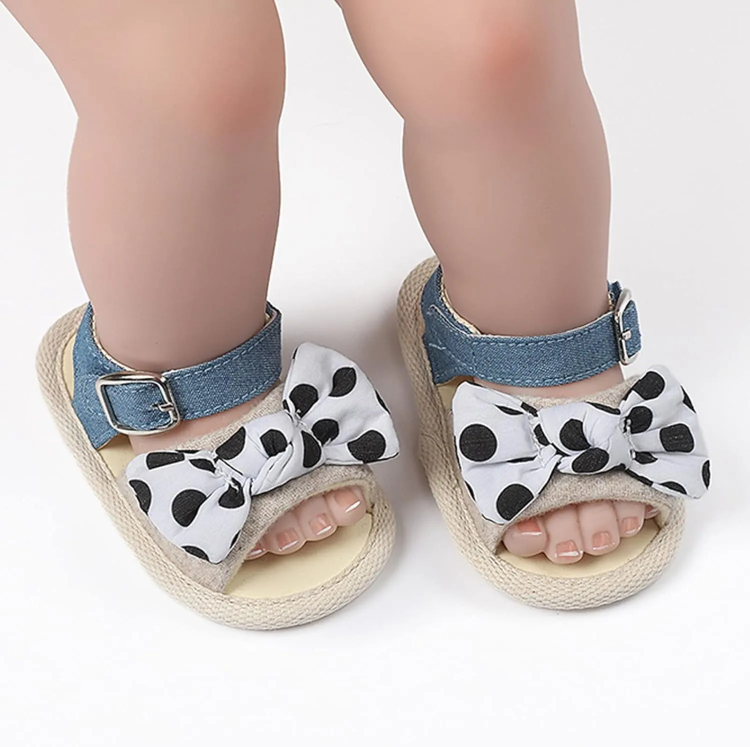 Baby Sandals Infant Open Toe Bowknot First Walkers Rubber Sole Ankle Strap Flats Baby Girl Softy Dress Shoes