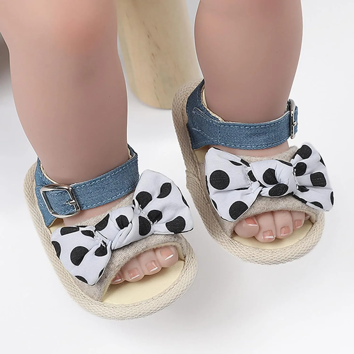 Baby Sandals Infant Open Toe Bowknot First Walkers Rubber Sole Ankle Strap Flats Baby Girl Softy Dress Shoes