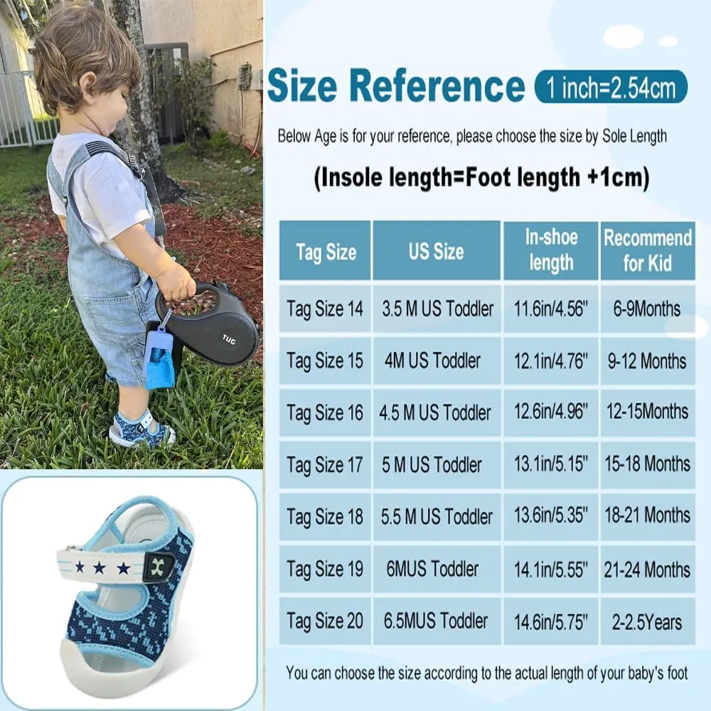 Baby Summer Sandals Breathable Mesh Rubber Sole Non-Slip Outdoor Shoes for Boys and Girls 9-30 Months