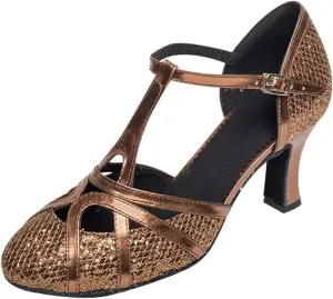 Ballroom Dance Shoes For Women Glitter Closed Toe Modern Shoe Salsa Ballroom Tango Latin Shoes For Girls Shoes Sandals(Bronze 7 cm,40)