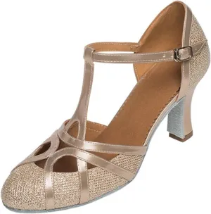 Ballroom Dance Shoes For Women Glitter Closed Toe Modern Shoe Salsa Ballroom Tango Latin Shoes For Girls Shoes Sandals(Khaki 5.5 cm,38)