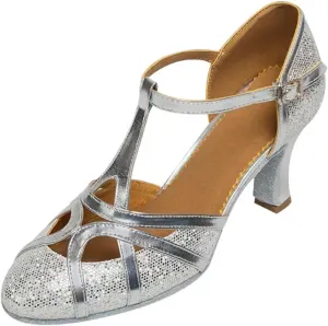Ballroom Dance Shoes For Women Glitter Closed Toe Modern Shoe Salsa Ballroom Tango Latin Shoes For Girls Shoes Sandals(Silver 5.5 cm,34)